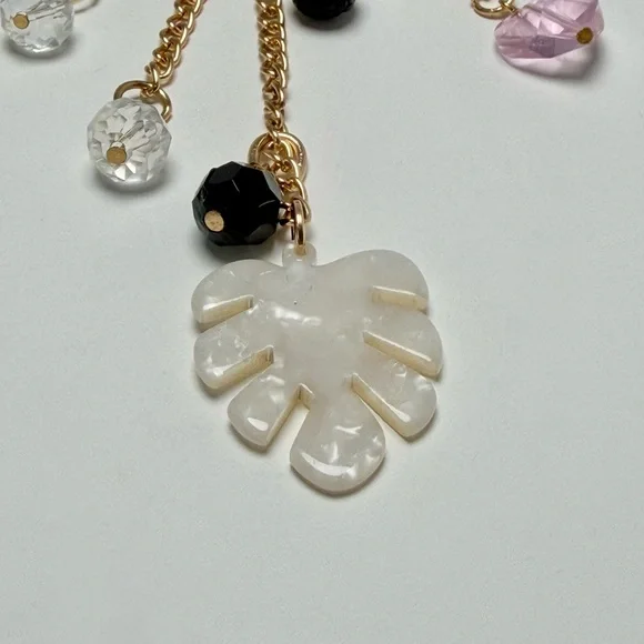 Gold Leaf Heart Beaded Key Chain Pink Black Acrylic Accent for Women - Picture 5 of 8